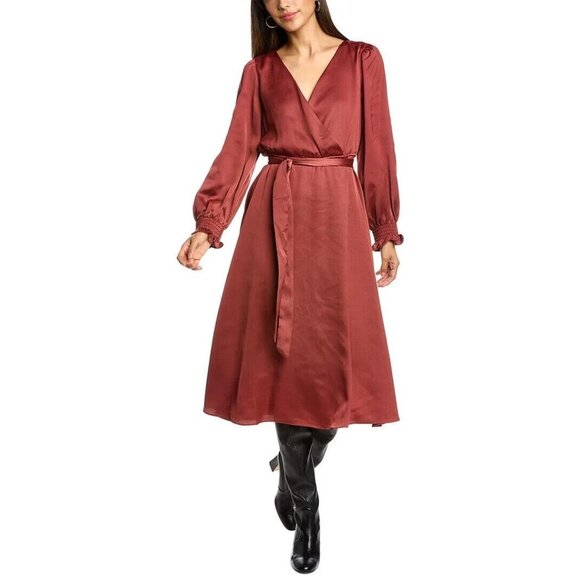 Taylor Rose NWT $158 Sz 6 V-Neck Wrap Style Midi Dress With Belt - Picture 1 of 4